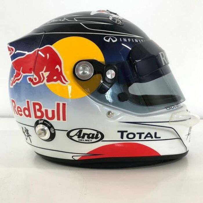 Autographed helmet of Sebastian Vettel, white marble